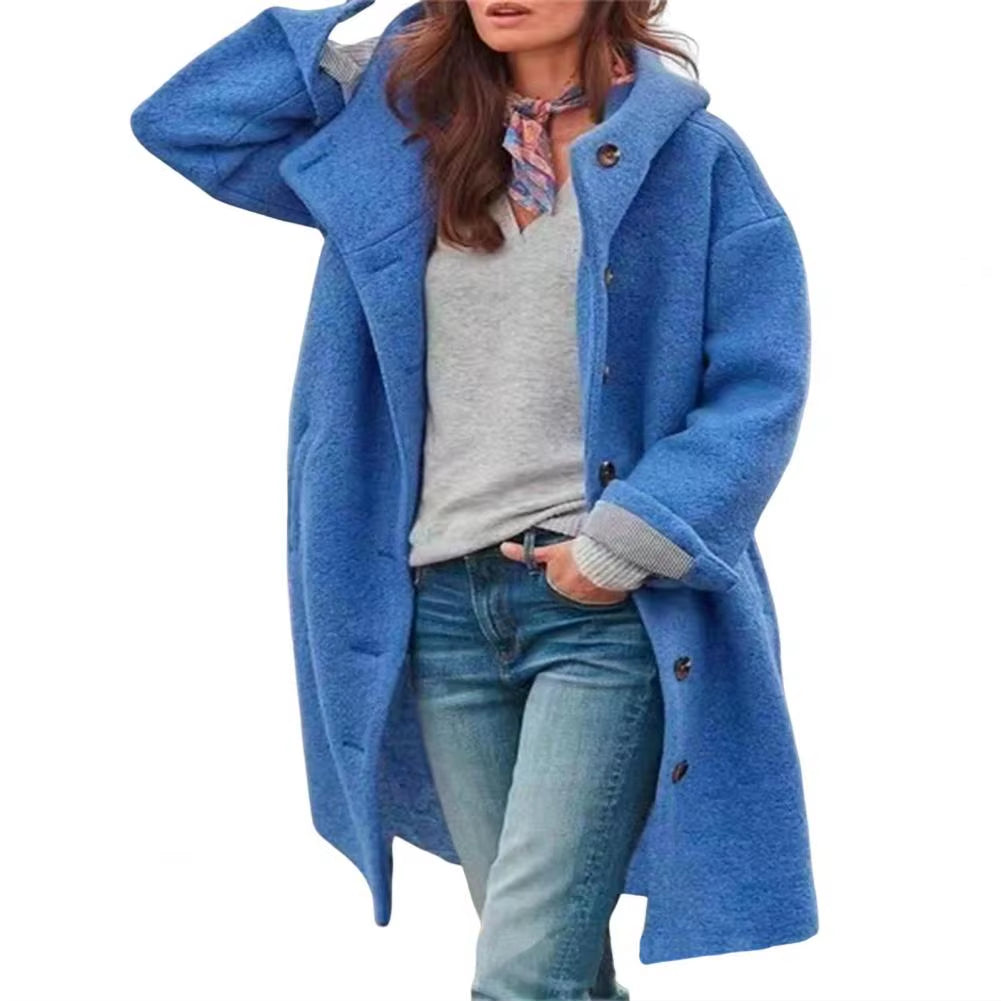 Women Windbreaker Jacket Stylish Hooded Women'S Winter Overcoat with Pockets Warm Windproof Mid Length Coat for Daily Wear Solid