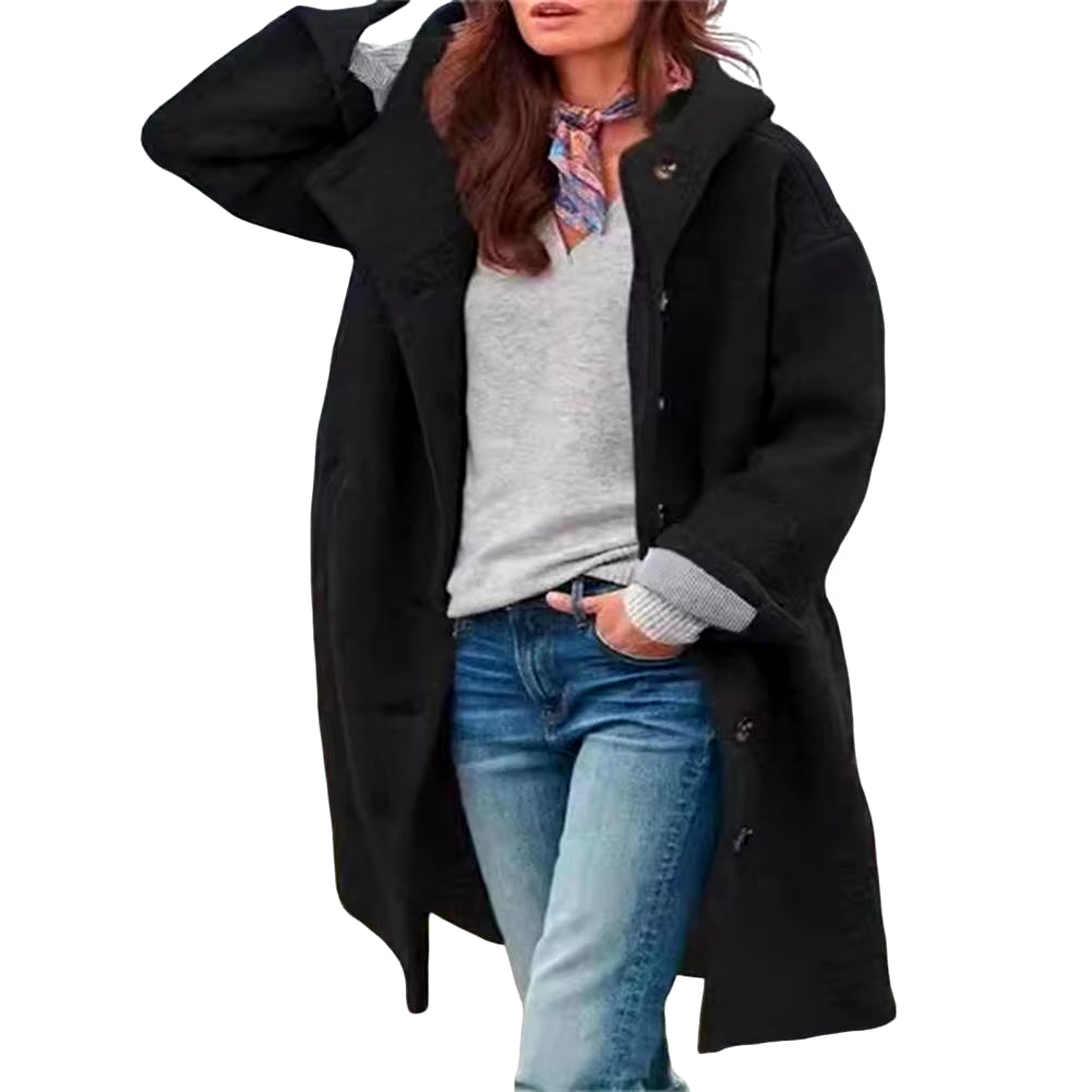 Women Windbreaker Jacket Stylish Hooded Women'S Winter Overcoat with Pockets Warm Windproof Mid Length Coat for Daily Wear Solid