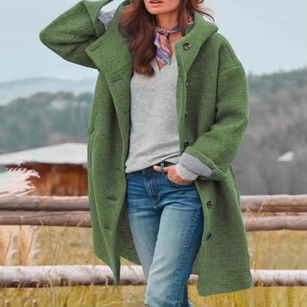 Women Windbreaker Jacket Stylish Hooded Women'S Winter Overcoat with Pockets Warm Windproof Mid Length Coat for Daily Wear Solid