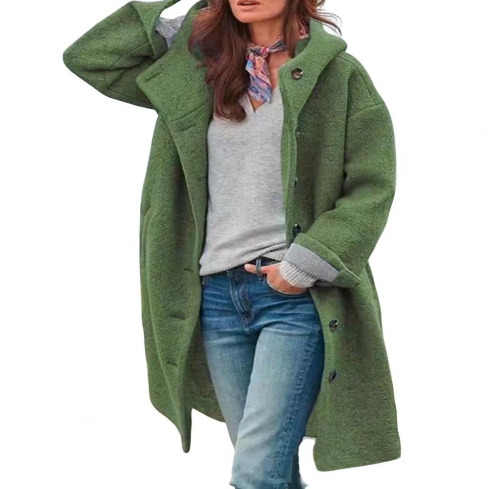 Women Windbreaker Jacket Stylish Hooded Women'S Winter Overcoat with Pockets Warm Windproof Mid Length Coat for Daily Wear Solid
