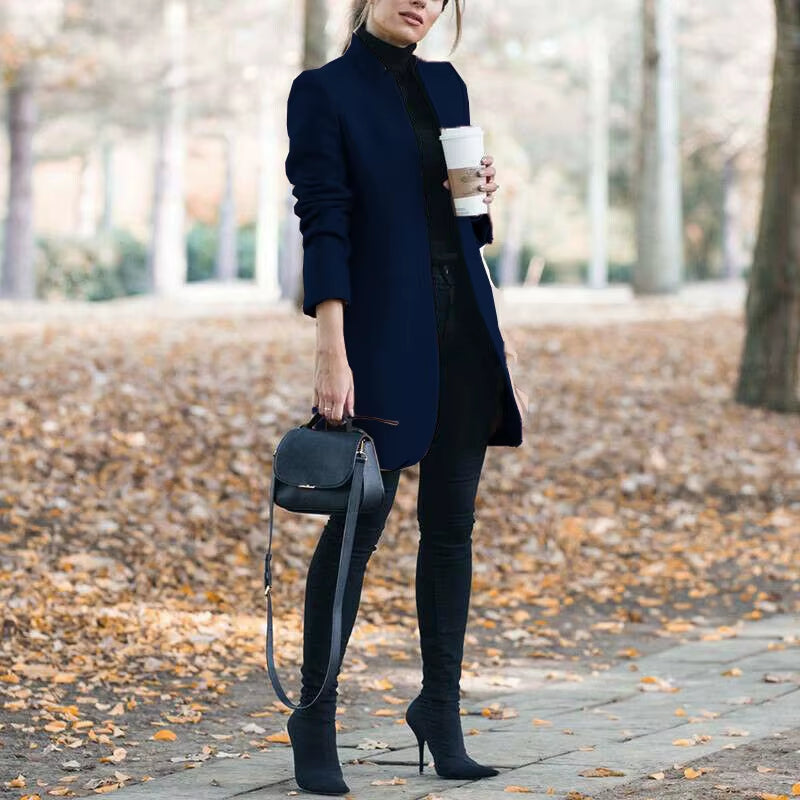 Long Jackets Women Open Fashion Long Sleeve New Europe Pure Color Woollen Coat Women Coats Dropshipping OLN1073