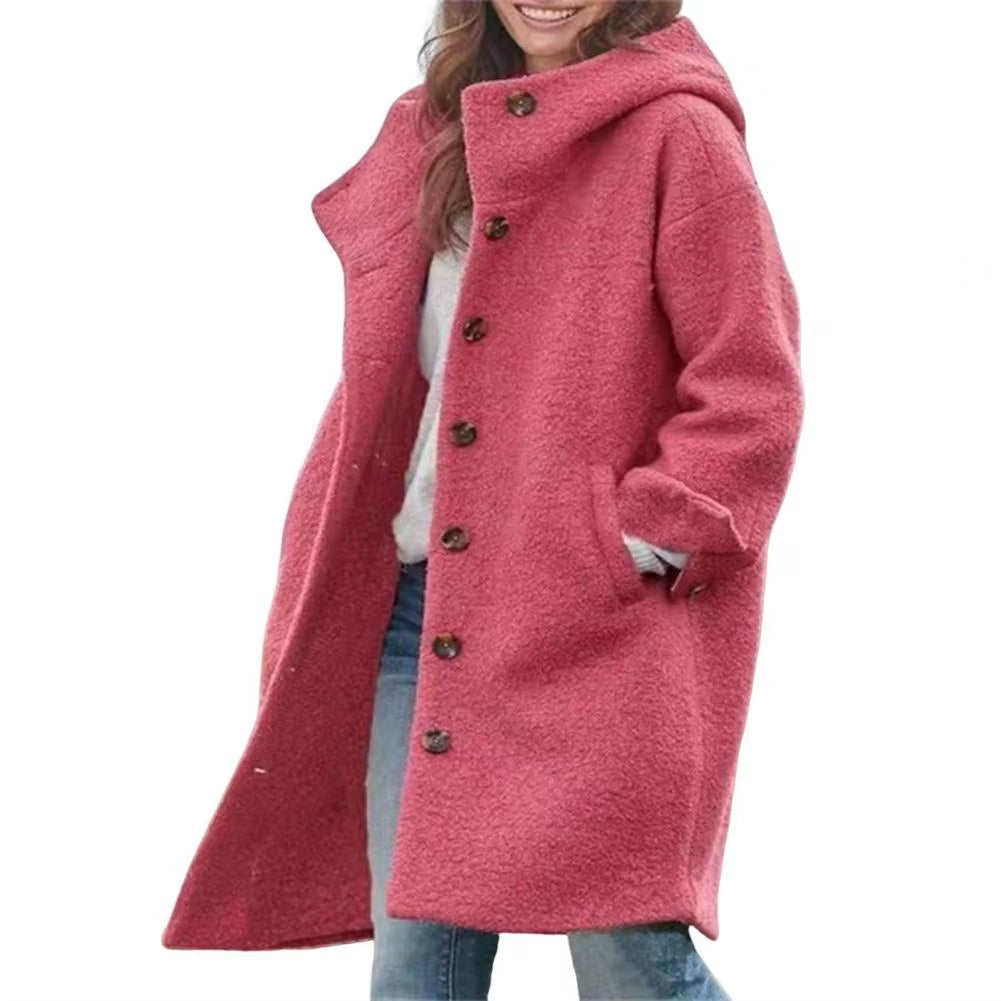 Women Windbreaker Jacket Stylish Hooded Women'S Winter Overcoat with Pockets Warm Windproof Mid Length Coat for Daily Wear Solid