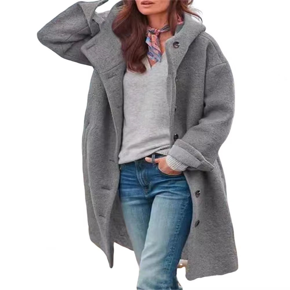 Women Windbreaker Jacket Stylish Hooded Women'S Winter Overcoat with Pockets Warm Windproof Mid Length Coat for Daily Wear Solid